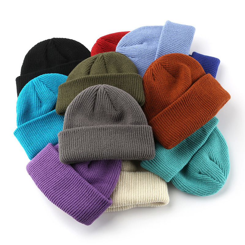 Wholesale Custom Logo Unisex High Quality Plain Blank Dyed Solid Color Winter Hat Cap Acrylic Knitted Cuffed Beanie