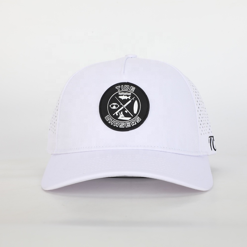 Wholesale Custom Rubber Patch Logo 5 Panel Sport Embroidery Hat,Oem Laser Cut Hole Gorras,High Quality Polyester Baseball Cap