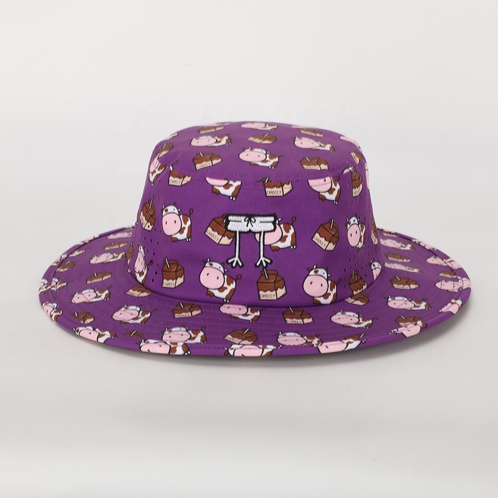 Wholesale Custom High Quality Polyester Laser Cut Hole Embroidery Logo Reversible Fisherman Gorras Sun Cap Summer Bucket Hat