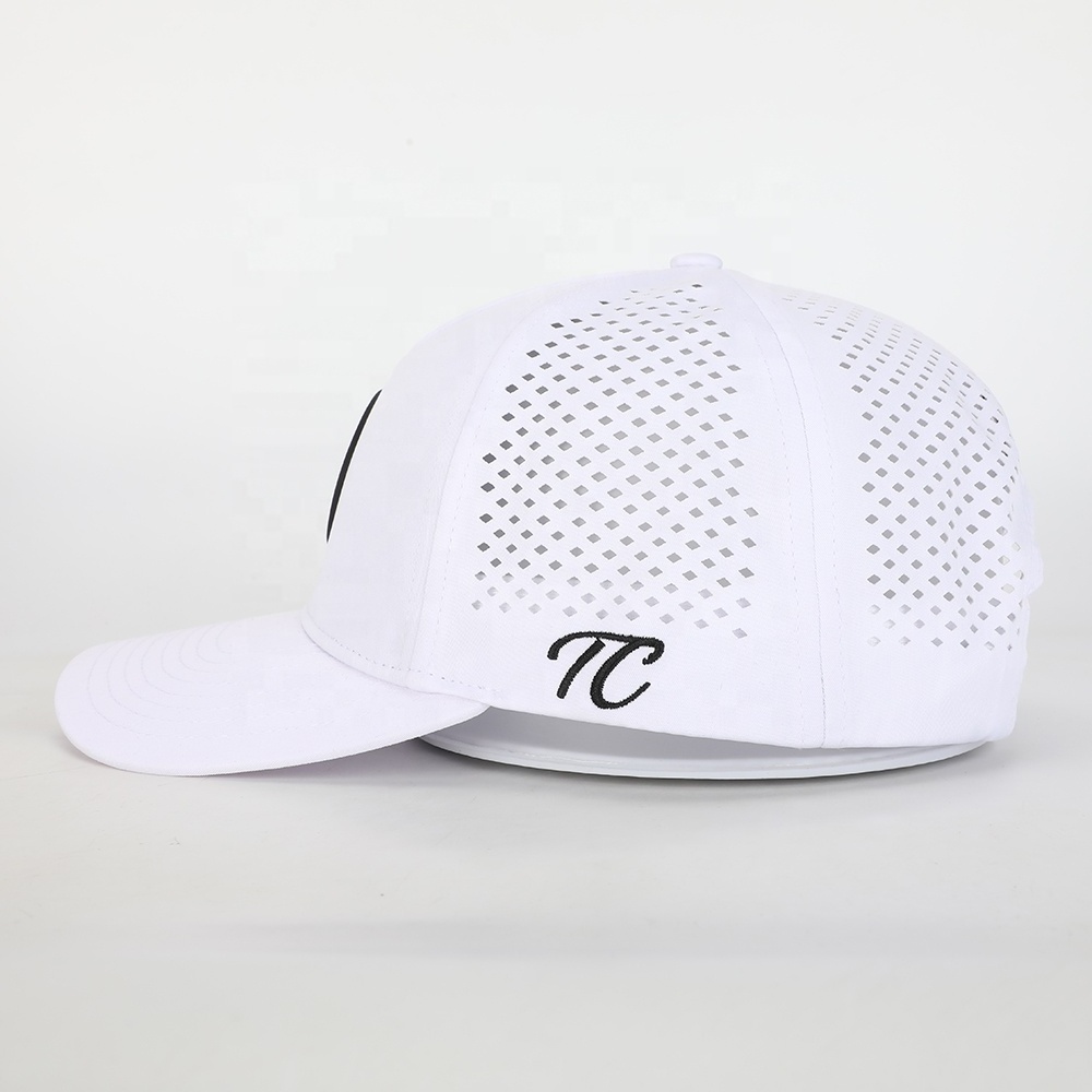 Wholesale Custom Rubber Patch Logo 5 Panel Sport Embroidery Hat,Oem Laser Cut Hole Gorras,High Quality Polyester Baseball Cap