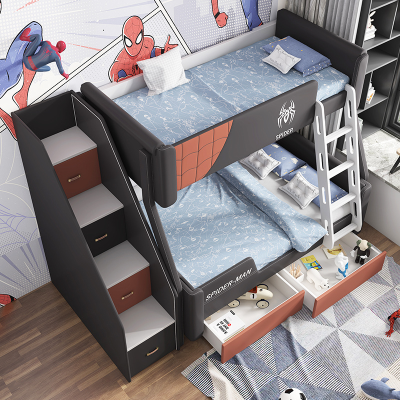 boys bedroom furniture set children Bunk bed suite kids prefer love spider-man Solid wood frame leather bed