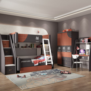 boys bedroom furniture set children Bunk bed suite kids prefer love spider-man Solid wood frame leather bed