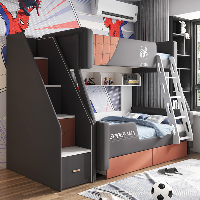 boys bedroom furniture set children Bunk bed suite kids prefer love spider-man Solid wood frame leather bed