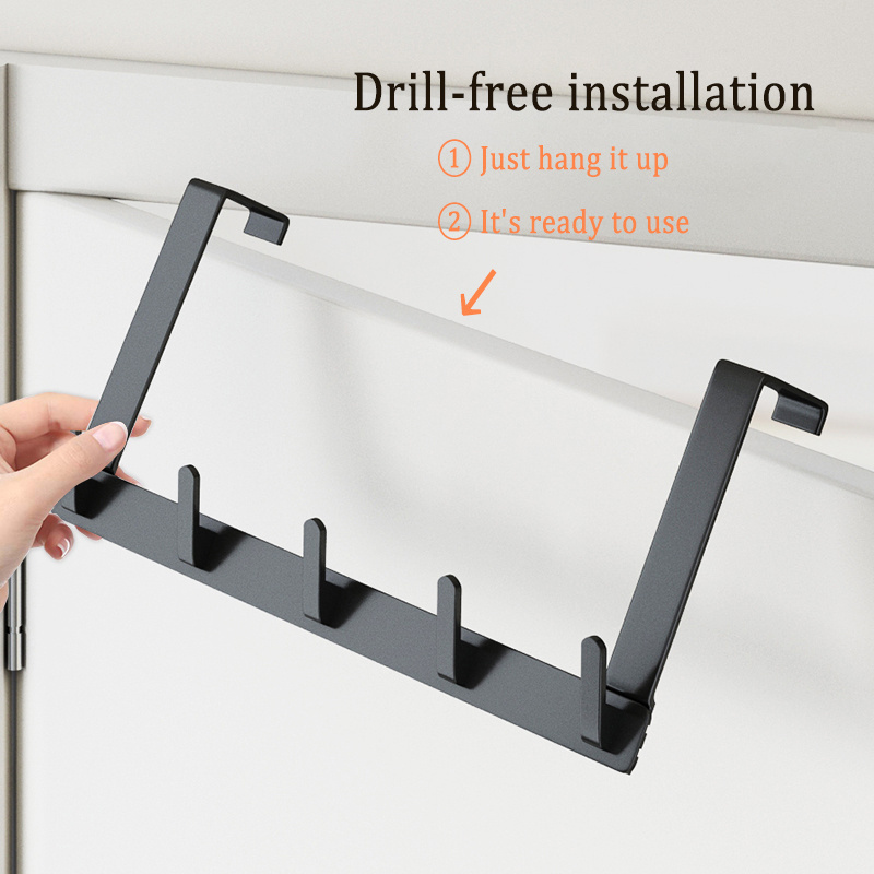 No Drilling Adhesive Robe Coat Hot Selling Wall Mounted Clothes Rack High Quality Aluminum Black Hook Behind The Door