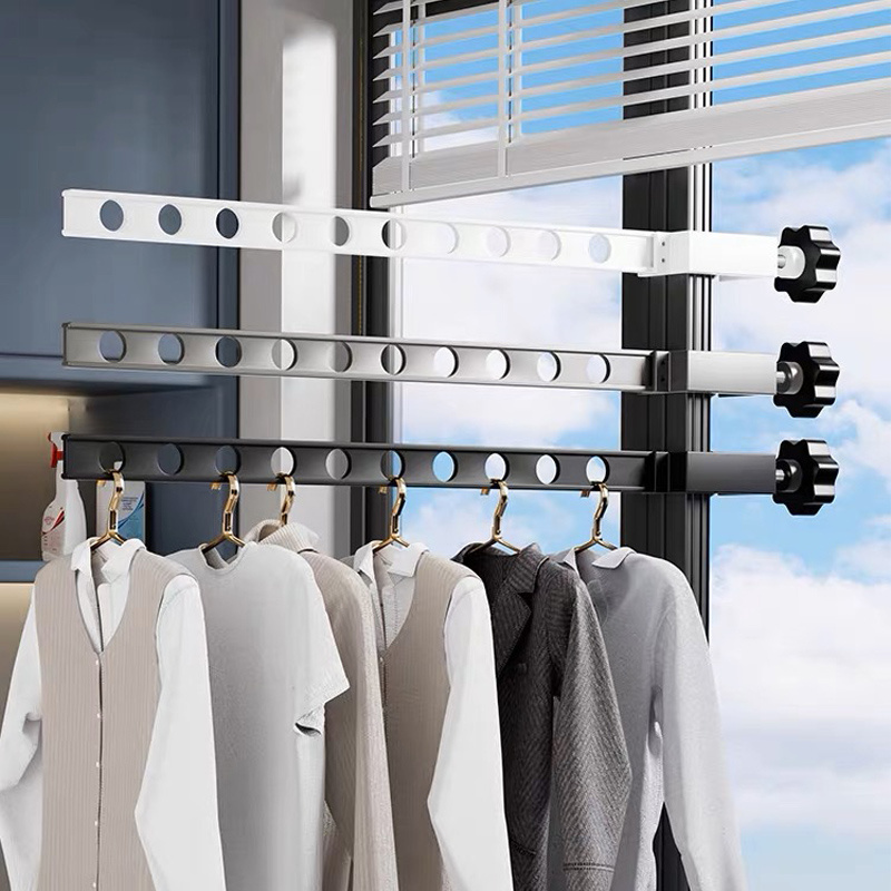 High quality Aluminum Collapsible Drying Rack With Windproof Clips Wall Mounted Folding Laundry Rack Wall Coat Rack Aluminum