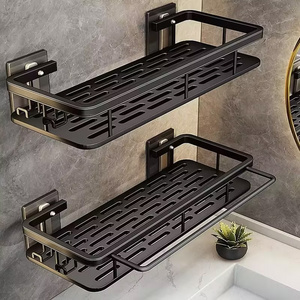 Bathroom Space Aluminum Black Storage Holder Bath Shower Kitchen Wall Toilet Shampoo No Drill Aluminium Square Shelf