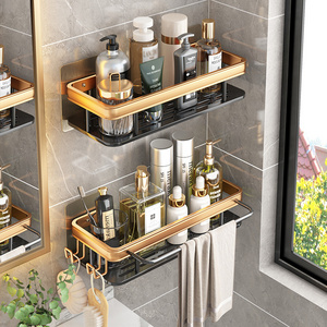 NO Drilling Space Aluminum Storage Rack For Bathroom black Aluminium Square Shelf Multi-layer Wall mounted shower shelf