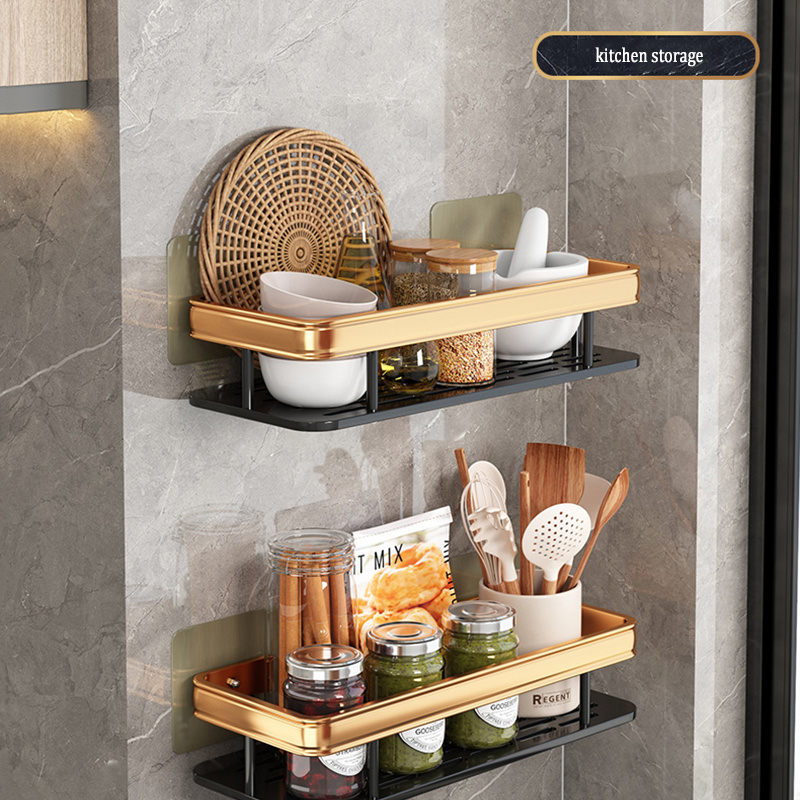 NO Drilling Space Aluminum Storage Rack For Bathroom black Aluminium Square Shelf Multi-layer Wall mounted shower shelf