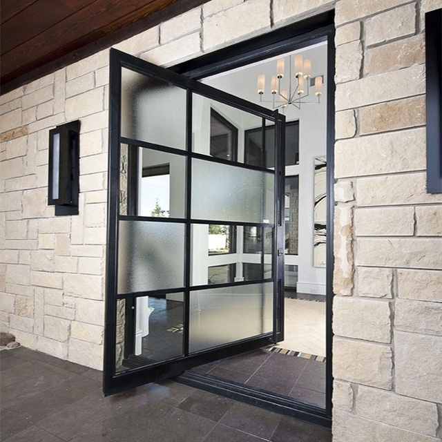 Black Electric Aluminum European Luxury House Automatic Handle Front Folding Shower Glass Door Entry Modern Hing Pivot Door