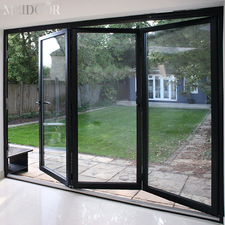 Black Glass Waterproof Modern Design Custom Aluminum Alloy Tempered Tinted Glazed Slide Door Aluminum Folding Door