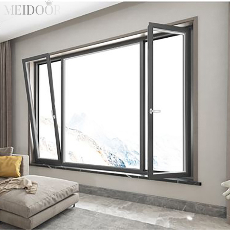 Aluminum Alloy Modern Design Simple Practical System Glass Casement Window for House Office Inward Tilt Turn Window