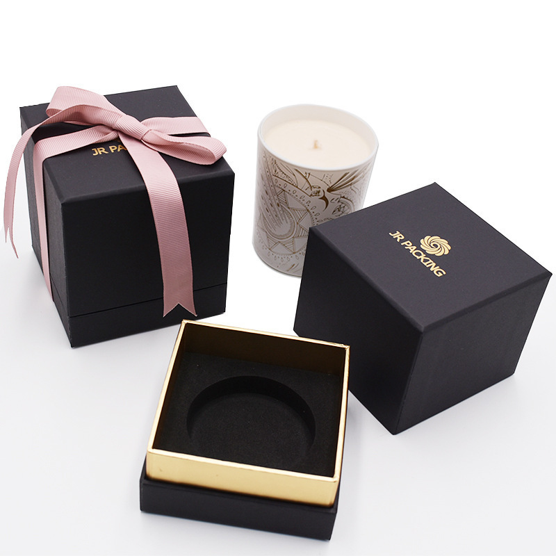 Luxury aromatic glass jar candle packing boxes custom candle packaging black cardboard paper box packaging for candles