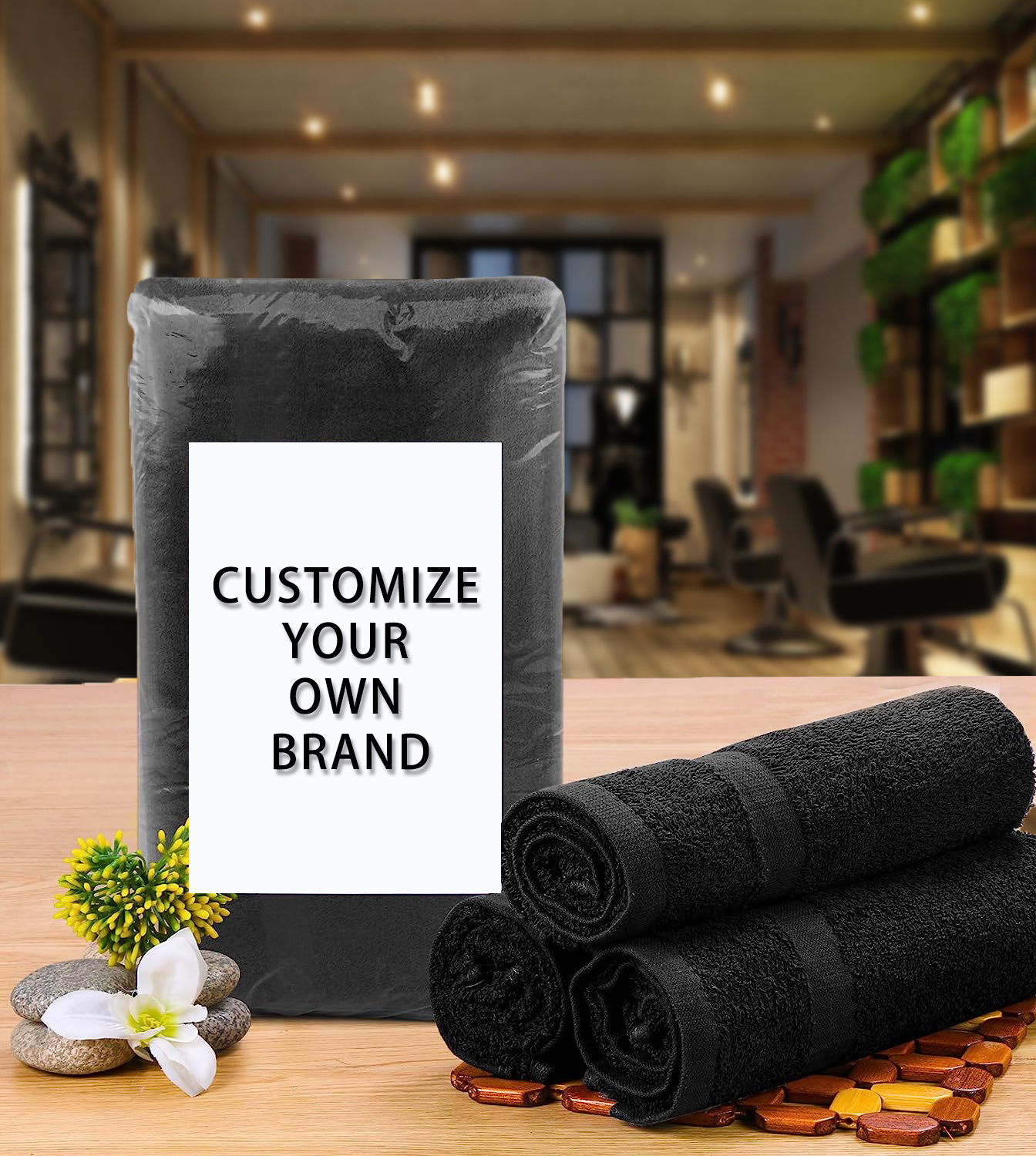 Wholesale microfiber black hair salon towels microfiber beauty salon towel hair spa hand towels with logo custom printed