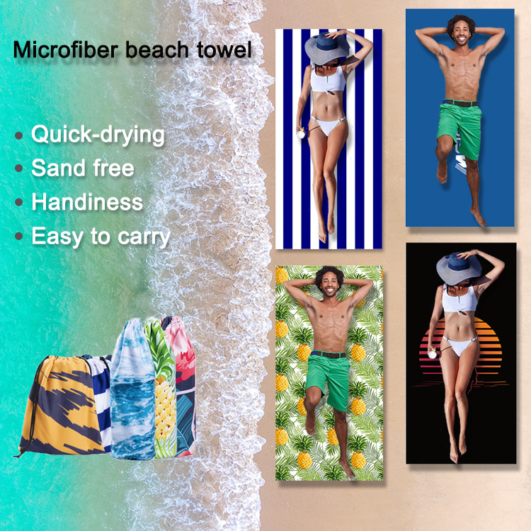 Wholesale sand free microfibre luxury beach towel custom with logo custom print microfiber beach towel