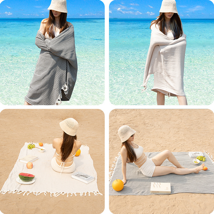 Amazon Best Selling High Quality Turkish Towels Customized 100% Cotton Sand Free Beach Towels Striped Pattern Personalized Beach