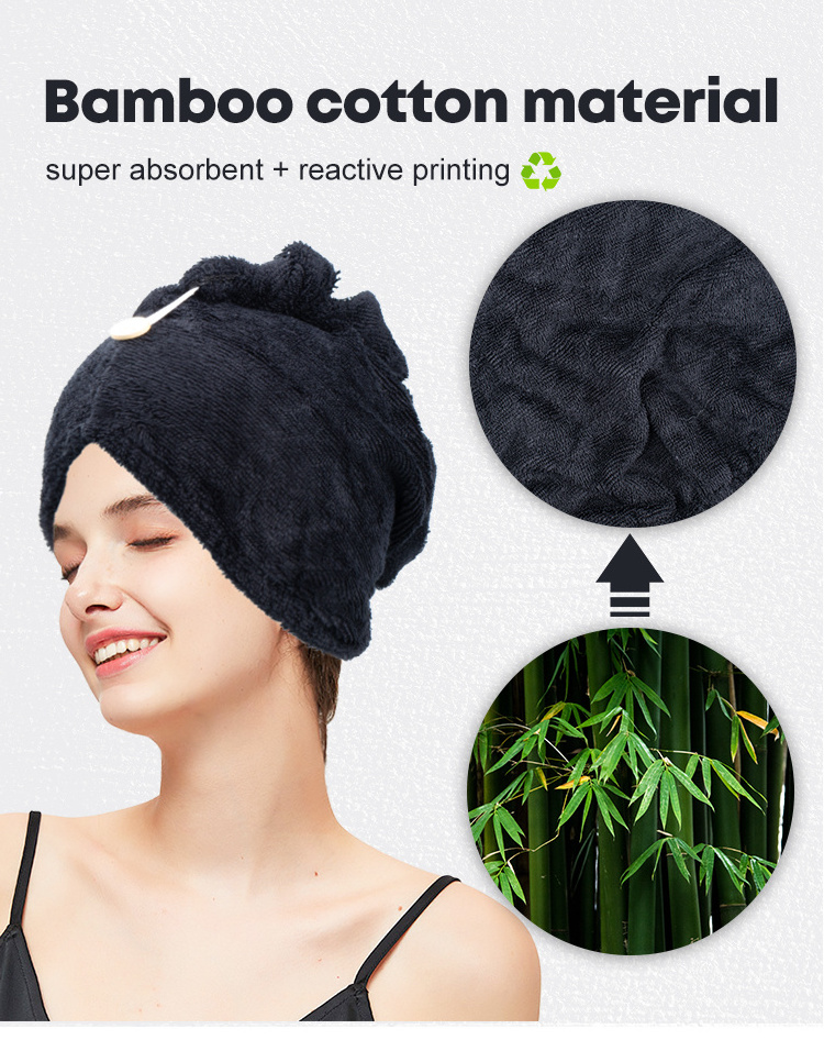 Custom logo bamboo cotton hair quick dry turban towel bamboo hair towel wrap for women