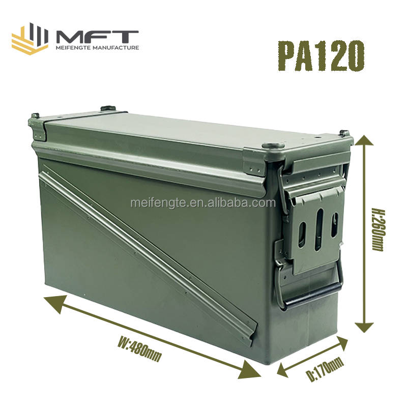 PA120 Tactical Ammo Can Green Ammo Storage Container with Front Latch System Steel Grade Ammo Case