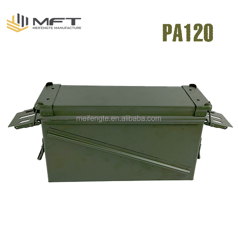 PA120 Tactical Ammo Can Green Ammo Storage Container with Front Latch System Steel Grade Ammo Case