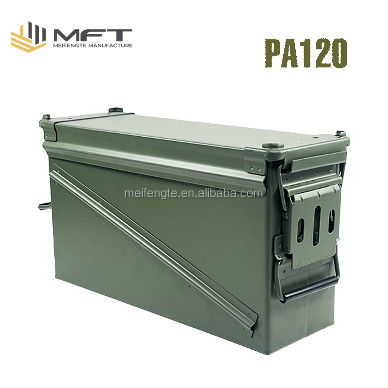 PA120 Tactical Ammo Can Green Ammo Storage Container with Front Latch System Steel Grade Ammo Case