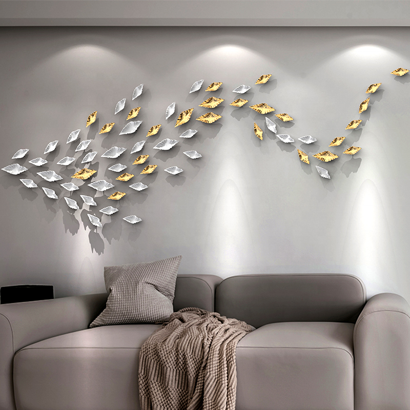 Popular Modern  Living Room Background Wall Golden Leaf Art Decoration For Hotel