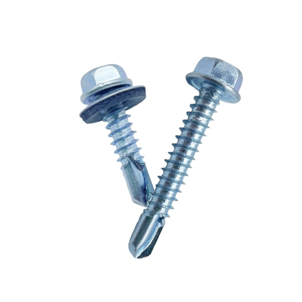 Zinc Plated  Carbon Steel Hex Washer Head Self Drilling Screw With Washer