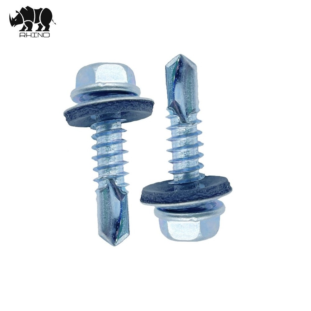 Zinc Plated  Carbon Steel Hex Washer Head Self Drilling Screw With Washer