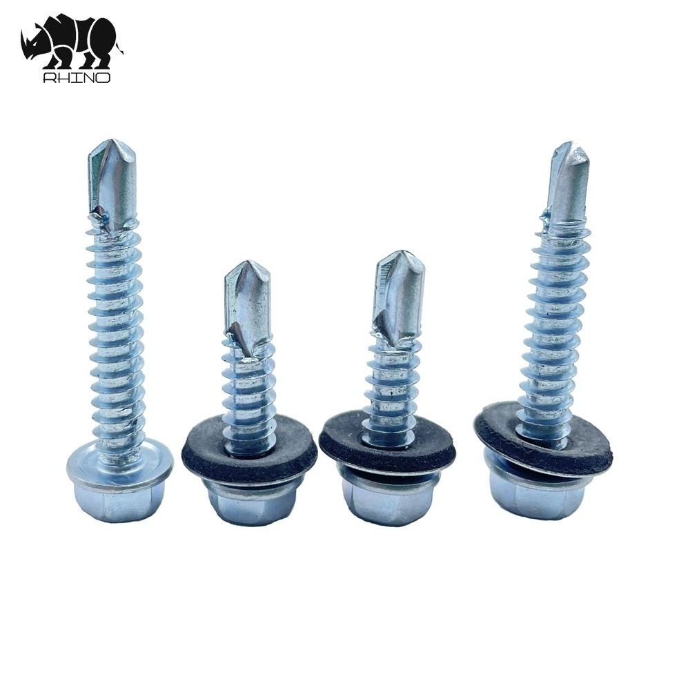 Zinc Plated  Carbon Steel Hex Washer Head Self Drilling Screw With Washer