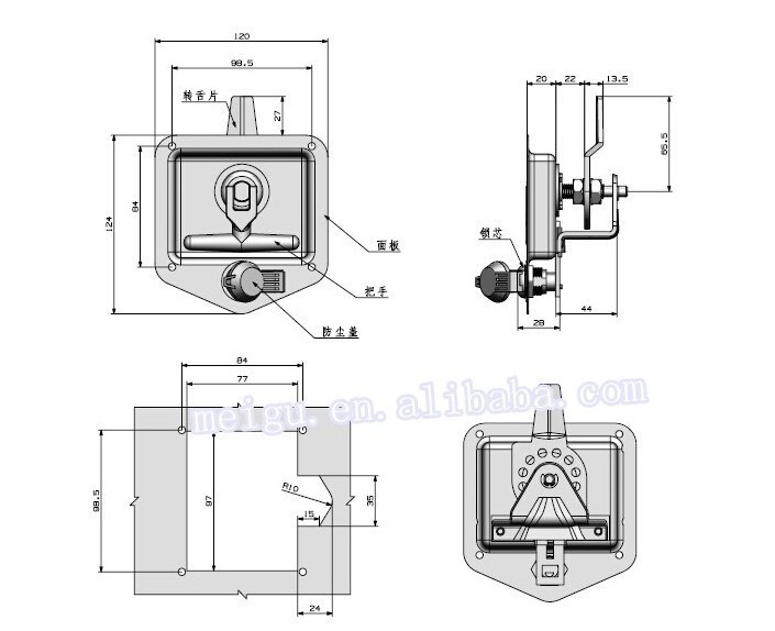 Meigu MS801-A Stainless Steel Panel Lock WithT Handle RV Toolbox Truck box Locks Paddle Handle