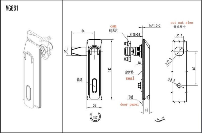 Meigu swing handle Lock Zinc alloy lock for Cabinet door Locker Padlock