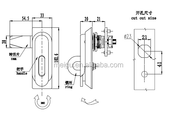 Meigu swing handle Lock Zinc alloy lock for Cabinet door Locker Padlock