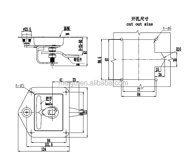 Meigu Garage Door Lock Push T Handle Panel Lock Canopy Stainless Steel Panel Truck Box Locks