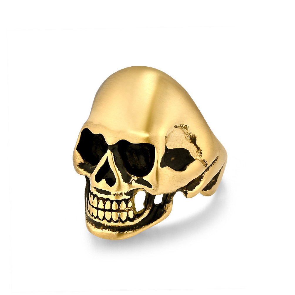 Punk Style Domineering Men's Titanium Steel Skull Head Ring Gold Creative Personality Rings Men Skull New Jewelry Wholesale