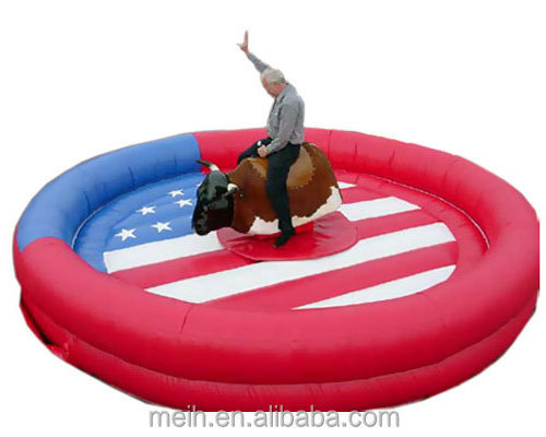 Hot sale commercial USA flag pattern inflatable arena mechanical bull  mattress for rodeo bull