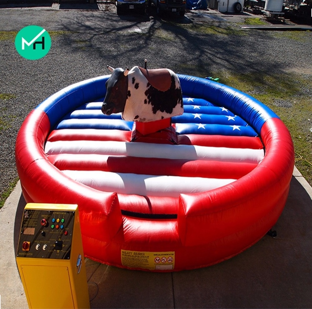 Hot sale commercial USA flag pattern inflatable arena mechanical bull  mattress for rodeo bull