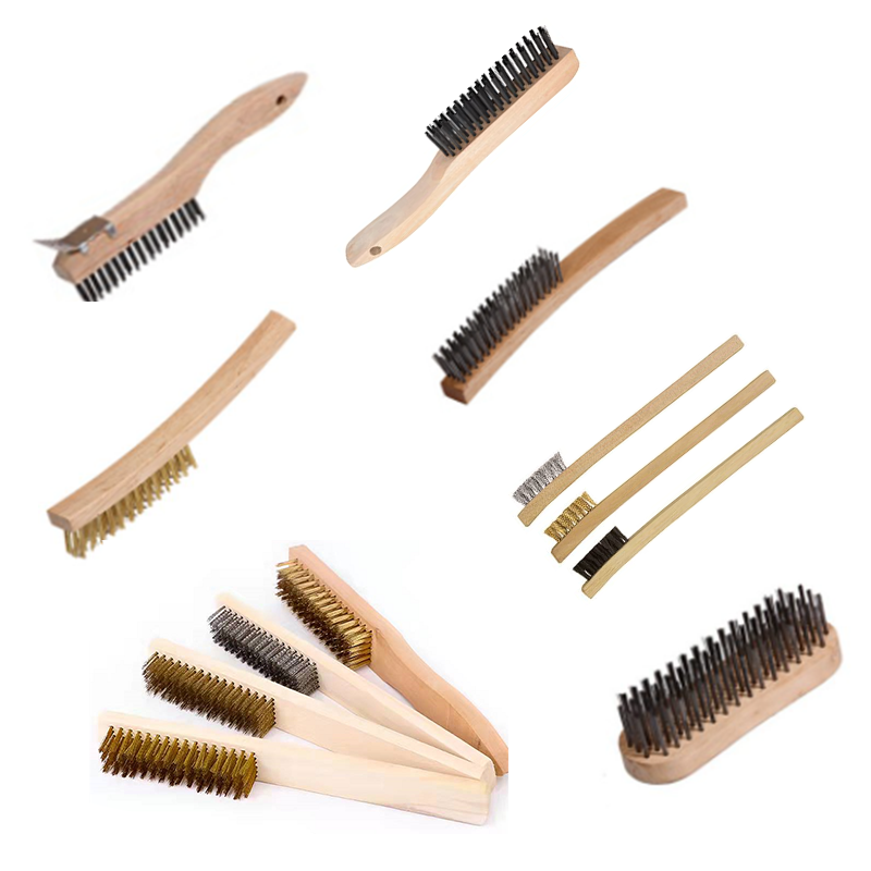 Factory supply OEM  Heavy Duty Industrial Nylon Brass carbon stainless steel wood handle Wire Scratch Brushes