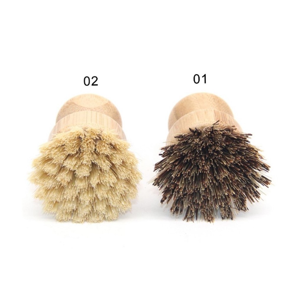 Factory Supply Free Custom Logo Natural Sisal Fiber Wood Bamboo Pot Dish Brush Scrub Washing Cleaning Brush for Kitchen