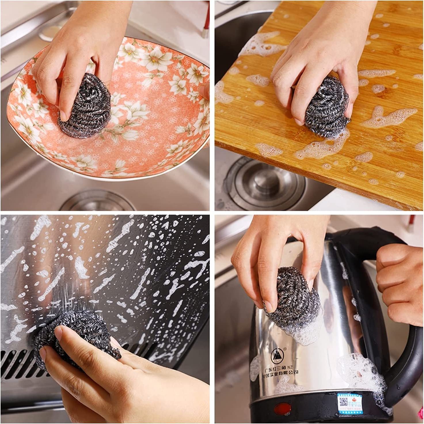 Factory Supply 410 Stainless Steel Scourer Steel Wool Scrubber Pad Sponge for Dishes Pots Pans and Ovens