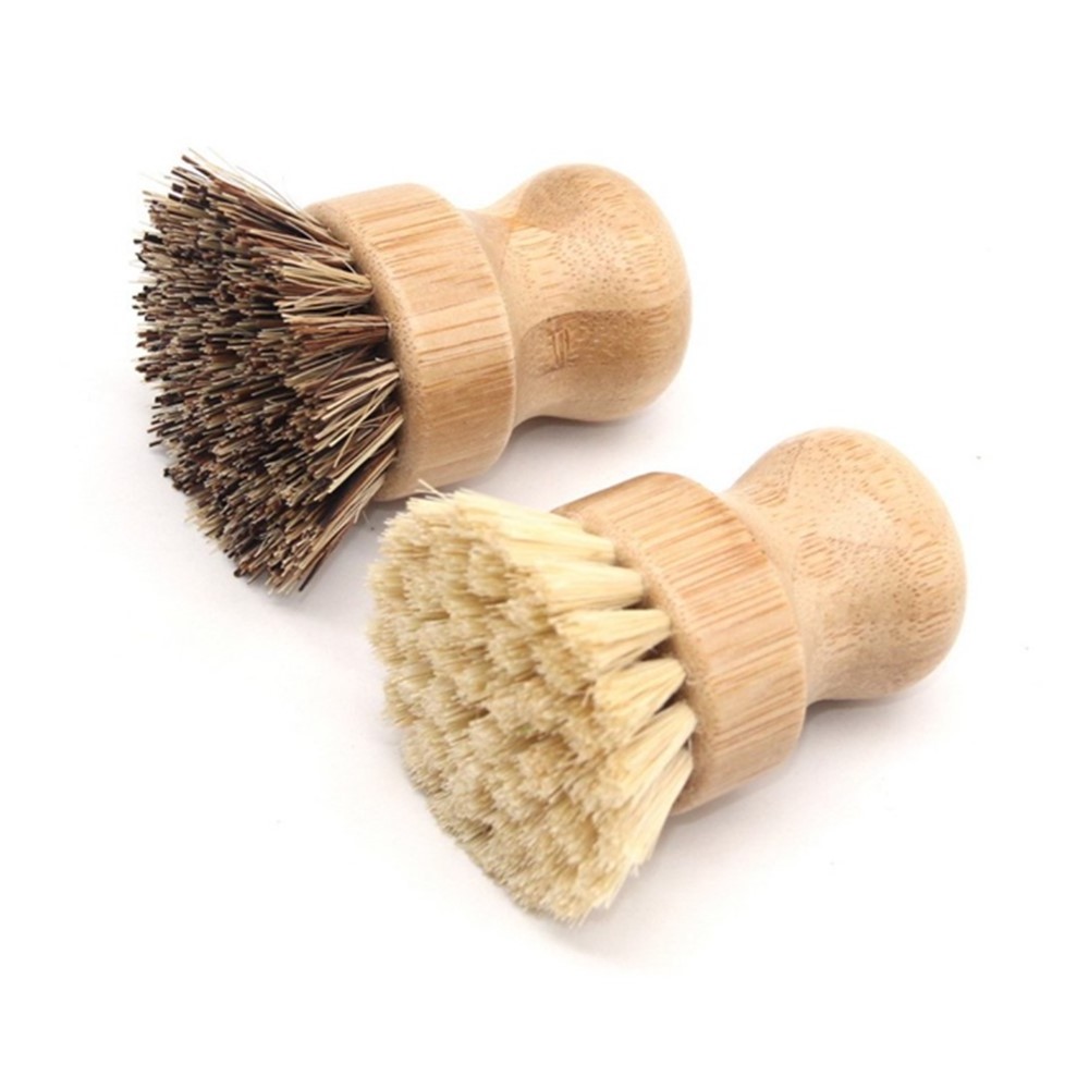 Factory Supply Free Custom Logo Natural Sisal Fiber Wood Bamboo Pot Dish Brush Scrub Washing Cleaning Brush for Kitchen