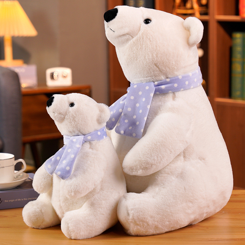 Simulated polar bear doll children's soothing and sleeping doll cute scarf little white bear plush doll gift