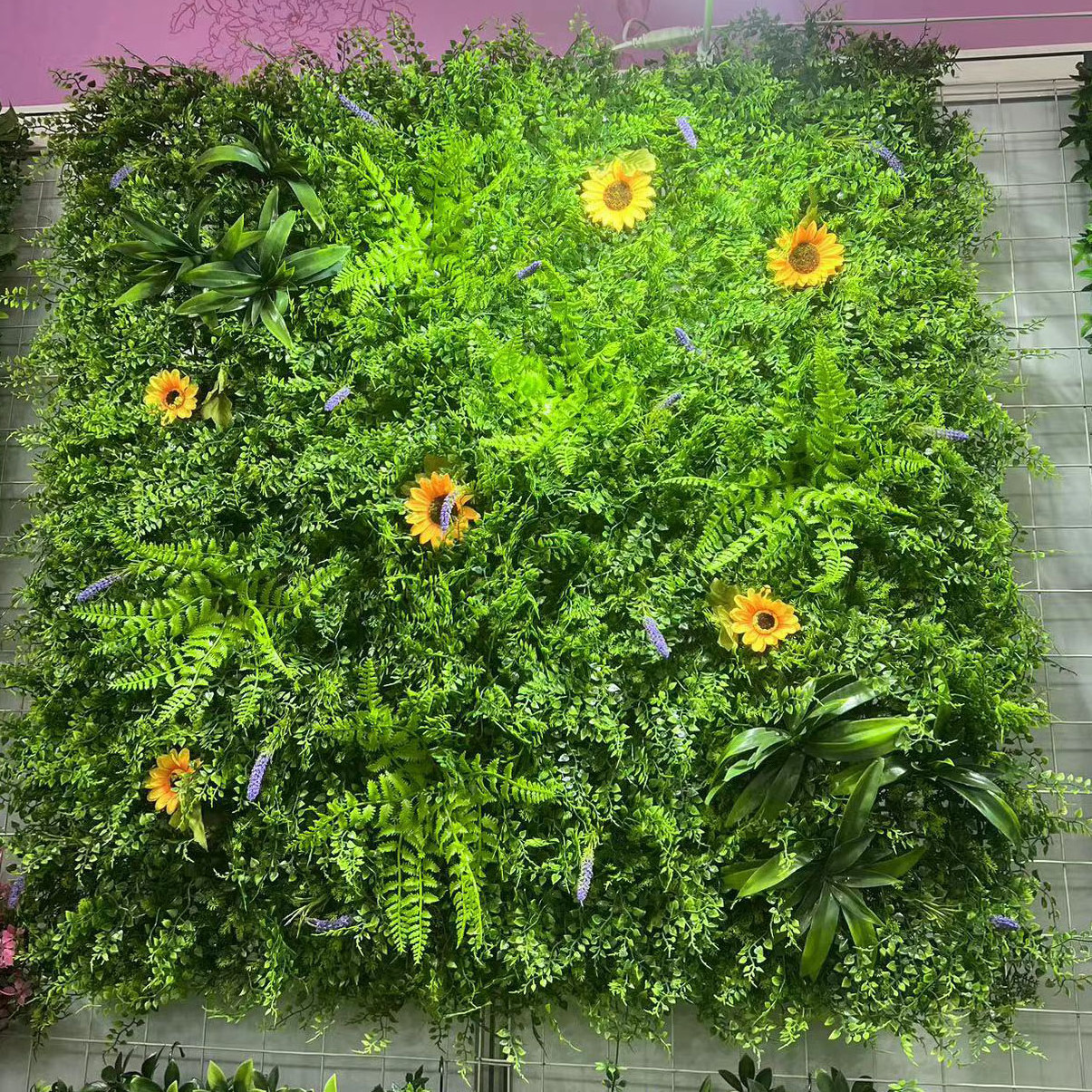 100*100 cm Plastic 3D Customized Style Outdoor Indoor Decoration Flower Grass Simulated Artificial Plant Wall