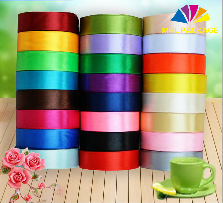 High quality custom printed solid color gift package polyester satin ribbon