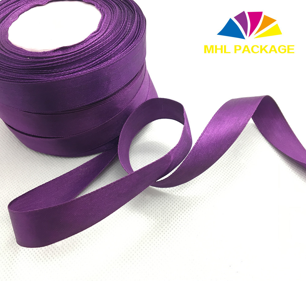 High quality custom printed solid color gift package polyester satin ribbon