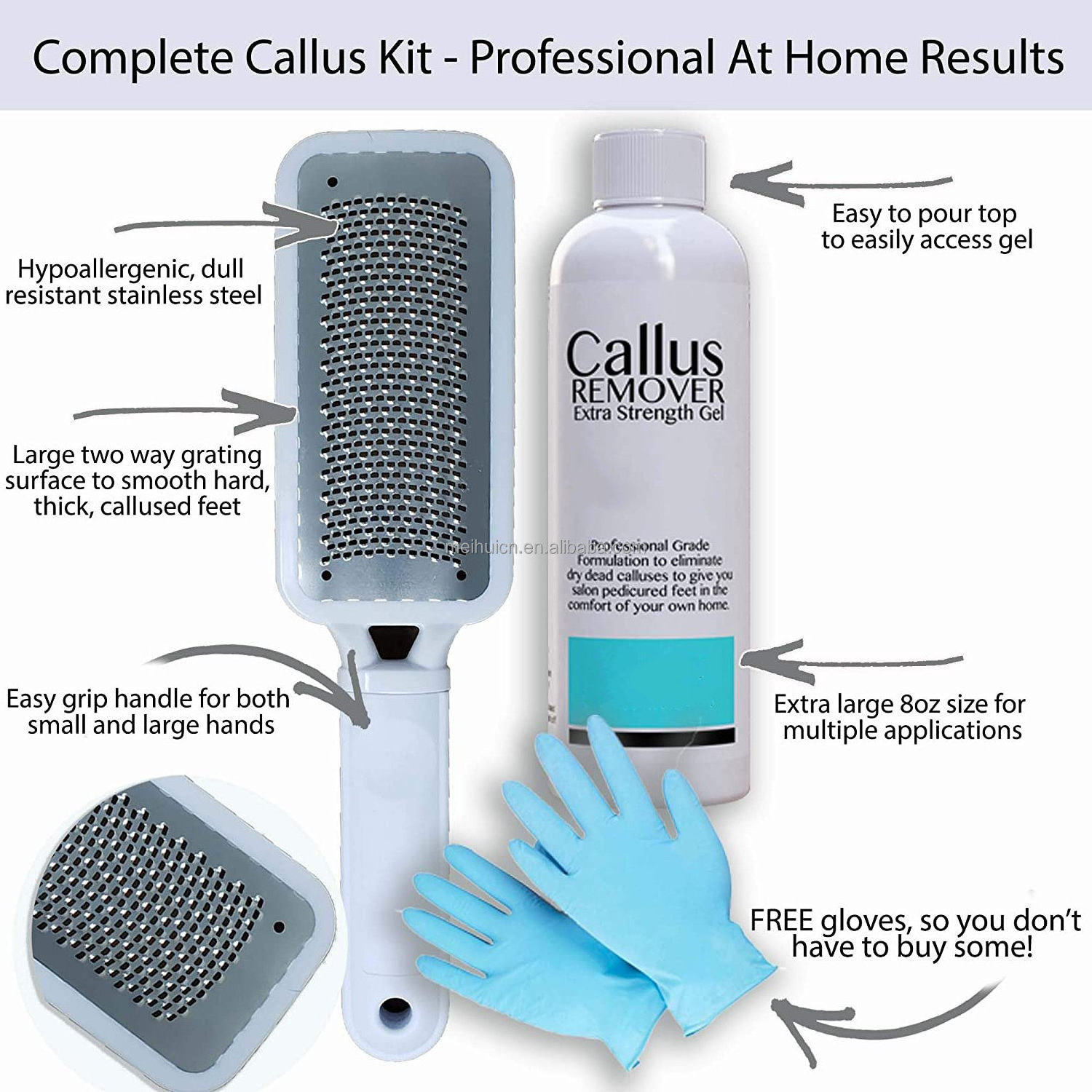 Professional Callus Remover Extra Strength Gel And Foot Rasp Spa Kit