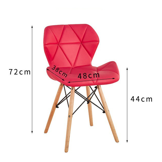 Leisure Pink Artificial Leather Patio Chairs And Soft Cushion  Backrest Wooden Legs Dining Chair Furniture