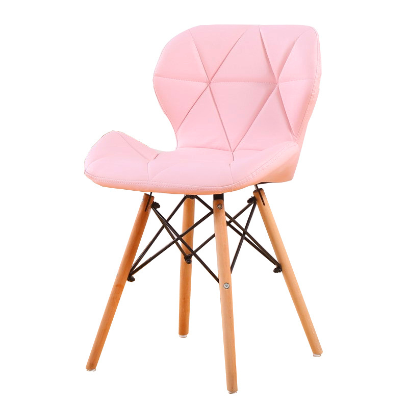 Leisure Pink Artificial Leather Patio Chairs And Soft Cushion  Backrest Wooden Legs Dining Chair Furniture