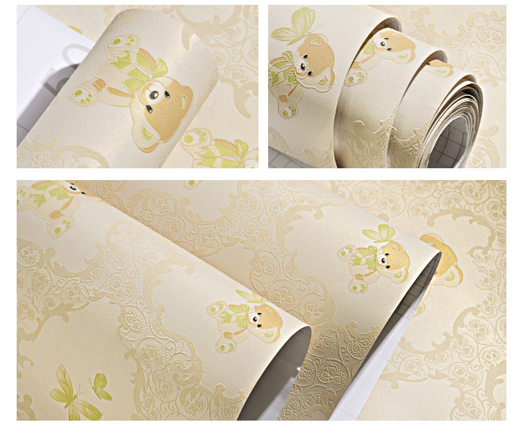 Warm Self-adhesive Non-woven Bedroom Children's Room Wallpaper Cute Bear Boys And Girls Room Cartoon Wallpaper