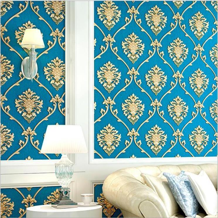 European Pressure Red Blue Green Wallpaper Damascus Wallpaper For Livingroom TV Background