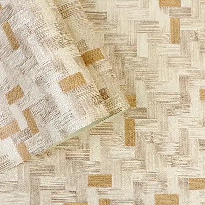 Modern Chinese Bamboo Mat Straw Woven PVC Wallpaper For Personality Teahouse And Restaurant