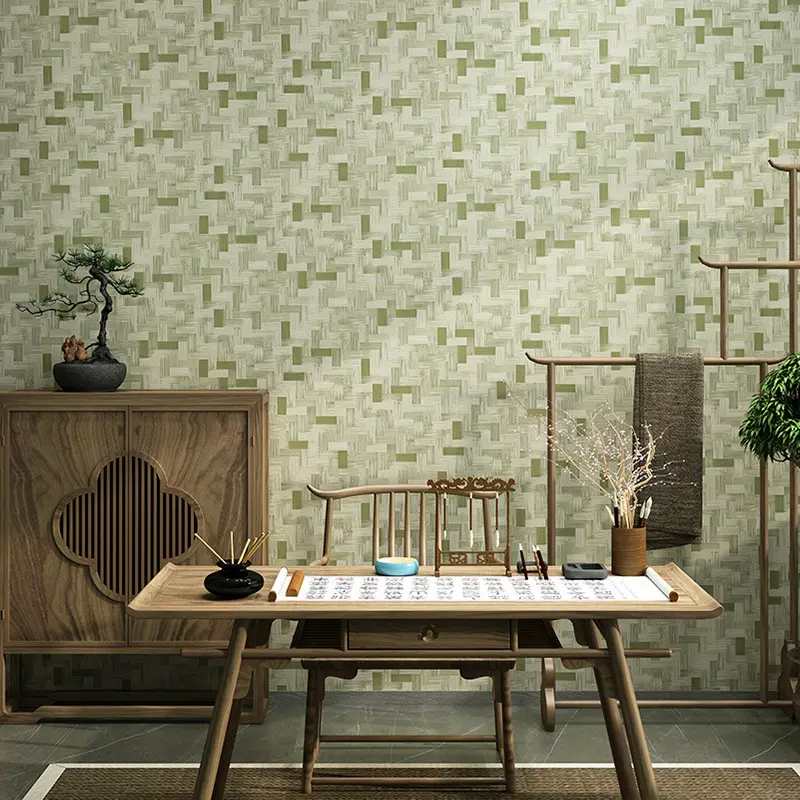 Modern Chinese Bamboo Mat Straw Woven PVC Wallpaper For Personality Teahouse And Restaurant