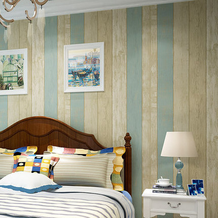 Blue Mediterranean Wood Grain Retro Nostalgic Non-woven Wallpaper